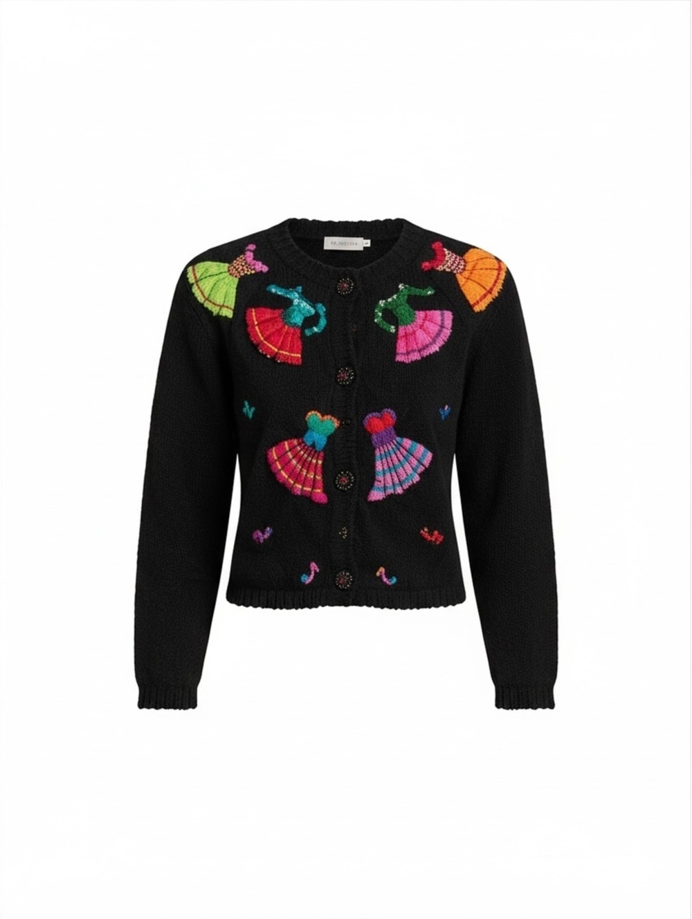 Micheal Simon Simon Sez Vintage Black Novelty Embroidered Cardigan